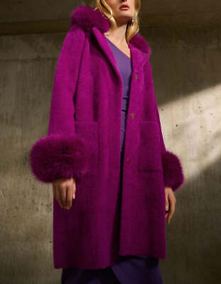 Pre-owned Joseph Ribkoff Jackets - Feather Yarn And Faux Fur Sweater Coat In Empress