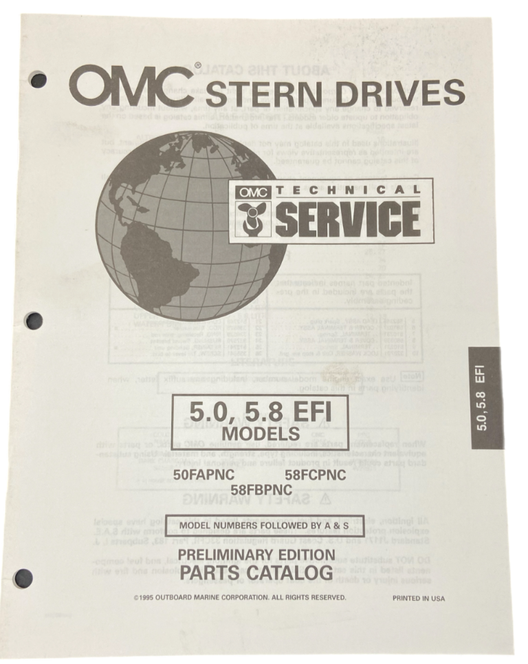 1995 OMC Stern Drives 5.0 & 5.8 EFI Models Parts Catalog~ #988205