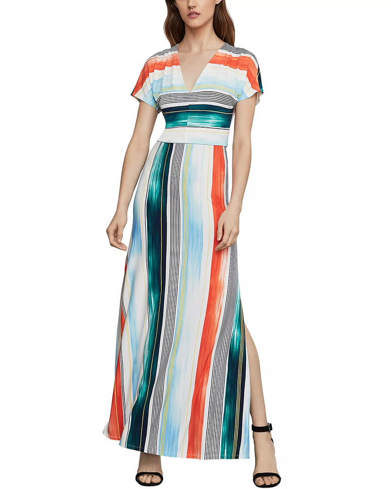 NWT BCBG MAX AZRIA $158 STRIPED V-NECK MAXI DRESS SZ S SMALL