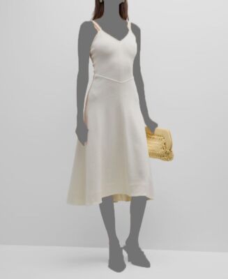$2220 Jil Sander Women's Ivory Beaded Strap V-Neck A-Line Dress Size 38