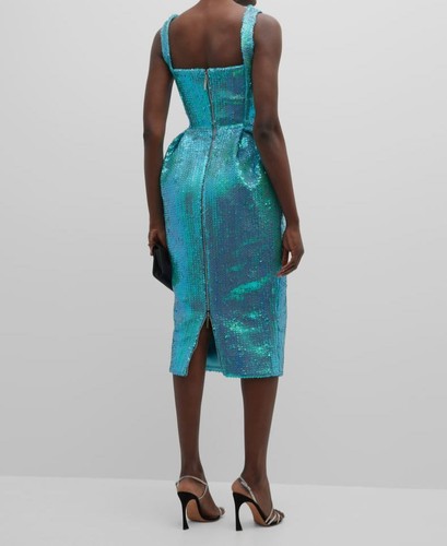 Pre-owned Bronx And Banco $850 Bronx & Banco Women's Blue Sequin Katherine Shift Dress Size L