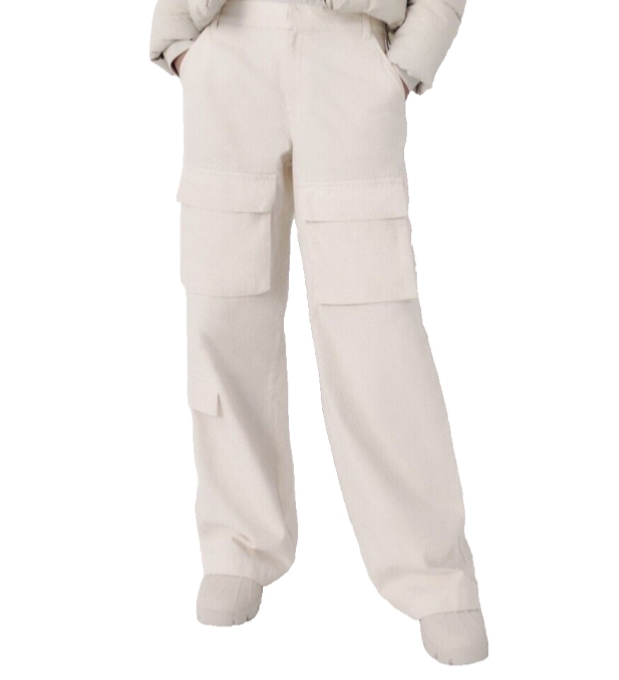 Zara Women's Wide Leg Cargo Pants size M Cream 100% Cotton
