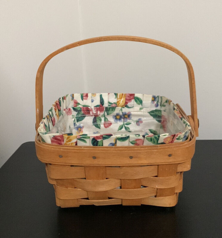 LONGABERGER 1998 Small Berry Basket with Floral Liner & Protector