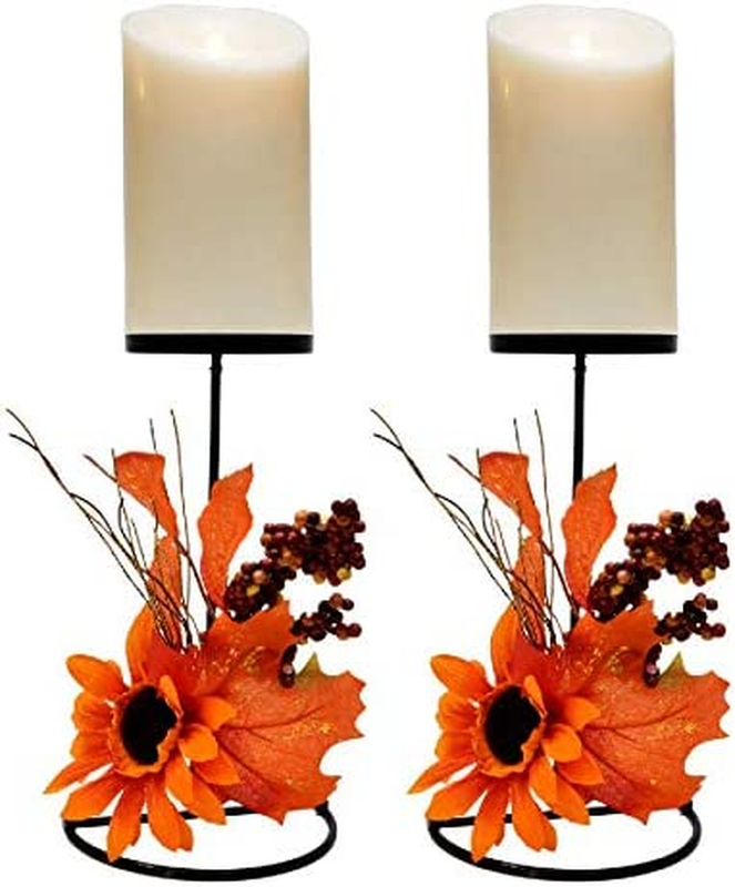 S For Table Centerpiece Set Of 2 Fall Metal Pillar Can