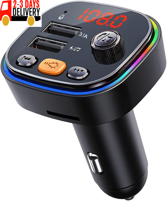 Bluetooth5.0 FM Transmitter for Car,Bluetooth Car Adapter with Dual USB Charging