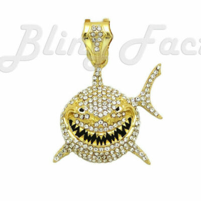 Hip Hop 6ix9ine Iced Shark Pendant & 5mm 18'' Link Choker Chain Bling Necklace