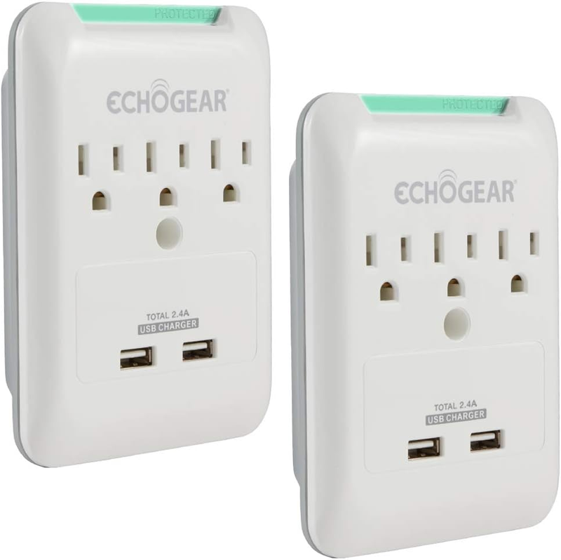 Outlet Extender Multiplug 2 Pack with 3 AC Outlets & 2 USB Ports &ndash; Low Profile D