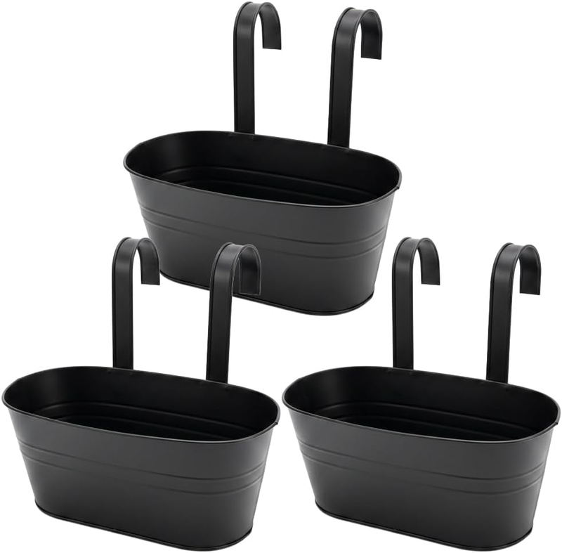 3 Pcs Black Metal Hanging Flower Pots for Railing Fence – Countryside Style Wind