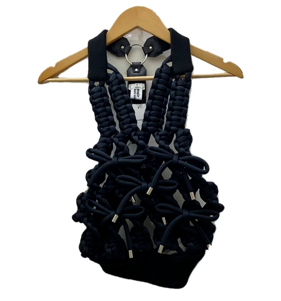 Noir Kei Ninomiya Ribbon Lace-Up Harness Vest Black Navy XS