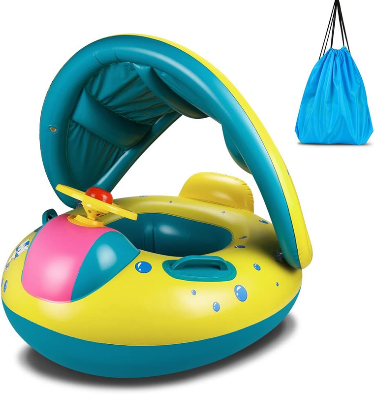 Baby Pool Float,  Baby Inflatable Swimming Ring with Adjustable Sun Shade Cababy