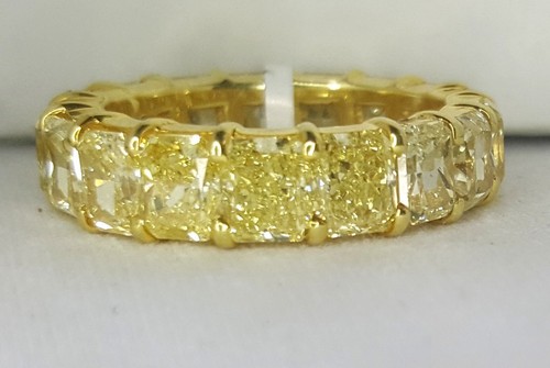 8.63ct RADIANT yellow  Diamond Eternity Ring 18K GOLD  Band SI1  SIZE 6.75