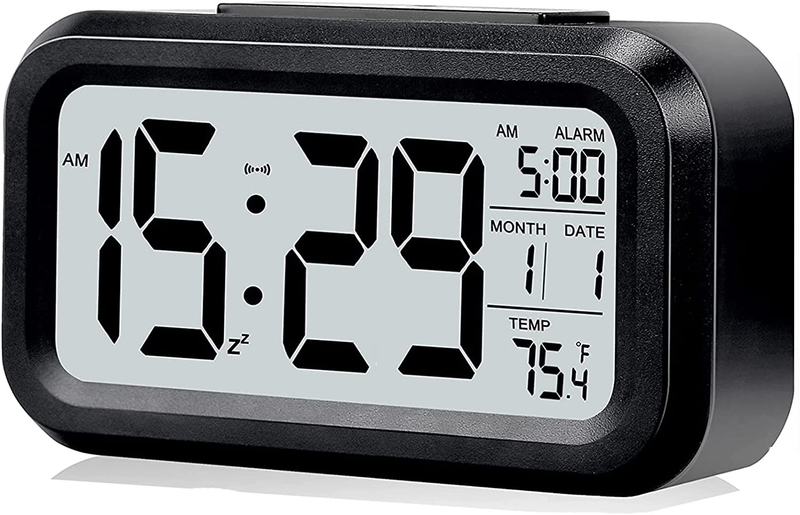 LCD Smart Digital Alarm Clock Battery Operated Desk Electronic Small Clock wi