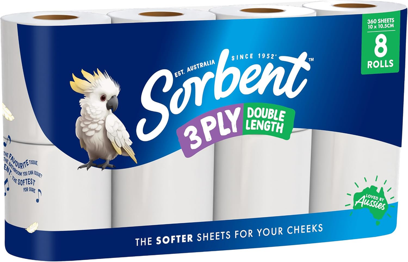 3PLY Double Length Toilet Paper - 8 Pack