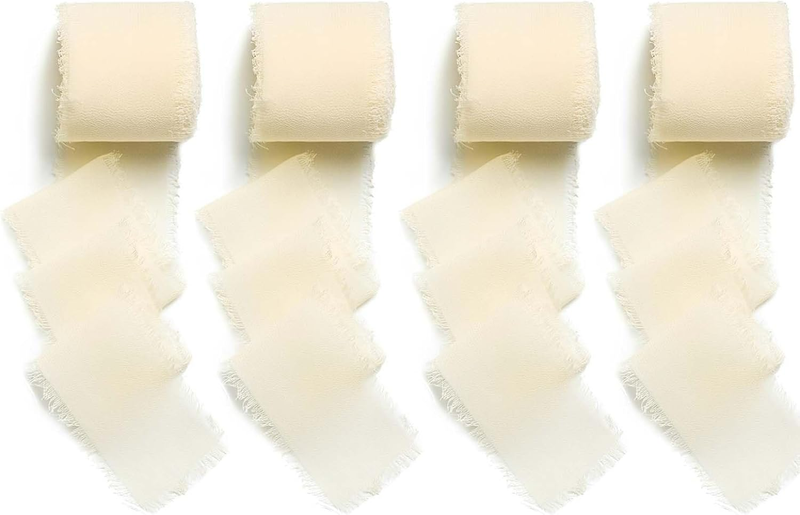 4 Pieces White Ribbon, Ribbon Bow Trimmings for Gift Wrapping, Wedding Decoratio