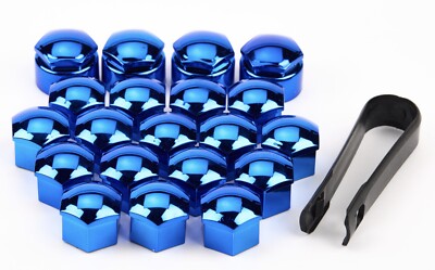 20 Car Bolts Alloy Wheel Nuts Covers 17mm Chrome Blue Locking For Peugeot 208