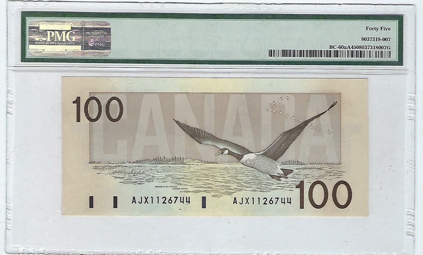 $100 1988 Thiessen Crow AJX Hidden BC-60aA PMG 45