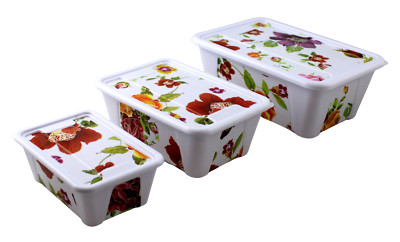 Plastic Food Storage Multi Purpose Containers 3 piece Decorative Floral