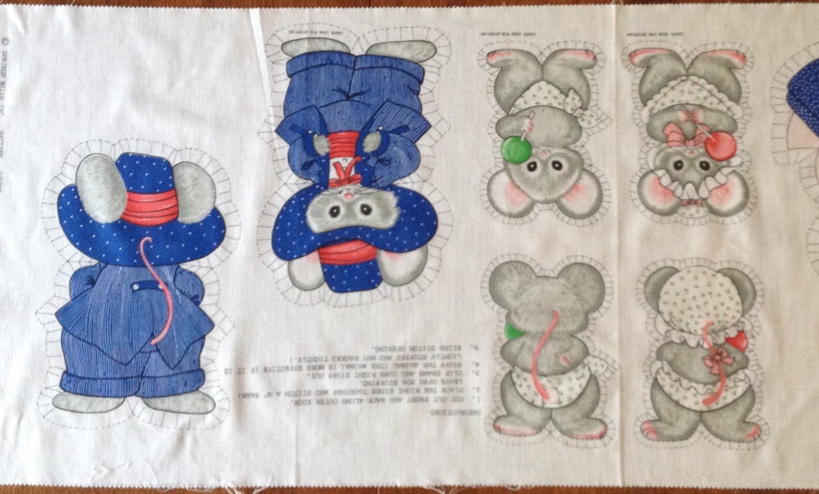 4 Vtg Cut and Sew Mouse Family Mice Toy Pillow Doll Fabric Panel Easy Beginner