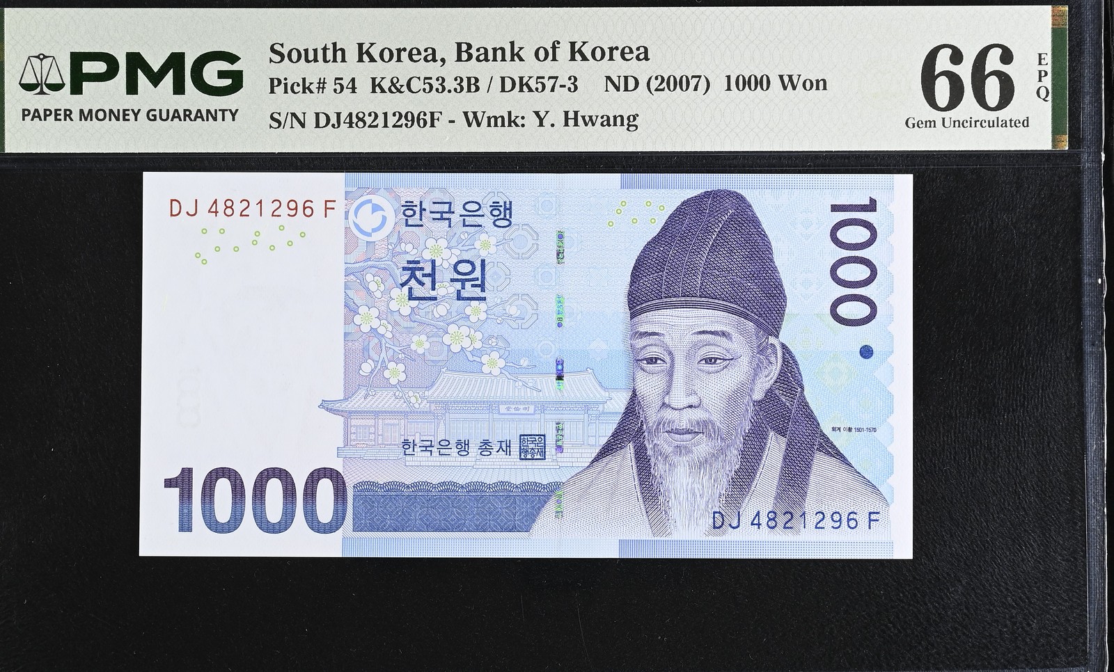 South Korea 1000 Won ND 2007 P 54 Gem UNC PMG 66 EPQ