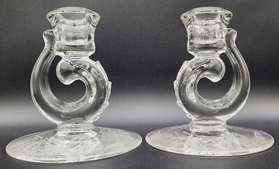 2 Single Light Candlesticks by Fostoria in the Camelia Pattern