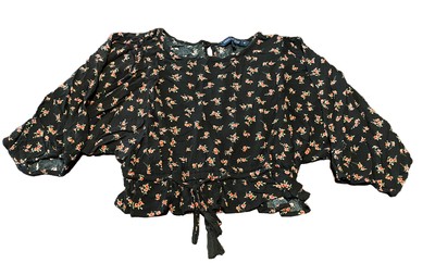 Vanilla Star Womens Black with Floral Pattern Elbow Sleeve Top Size XS