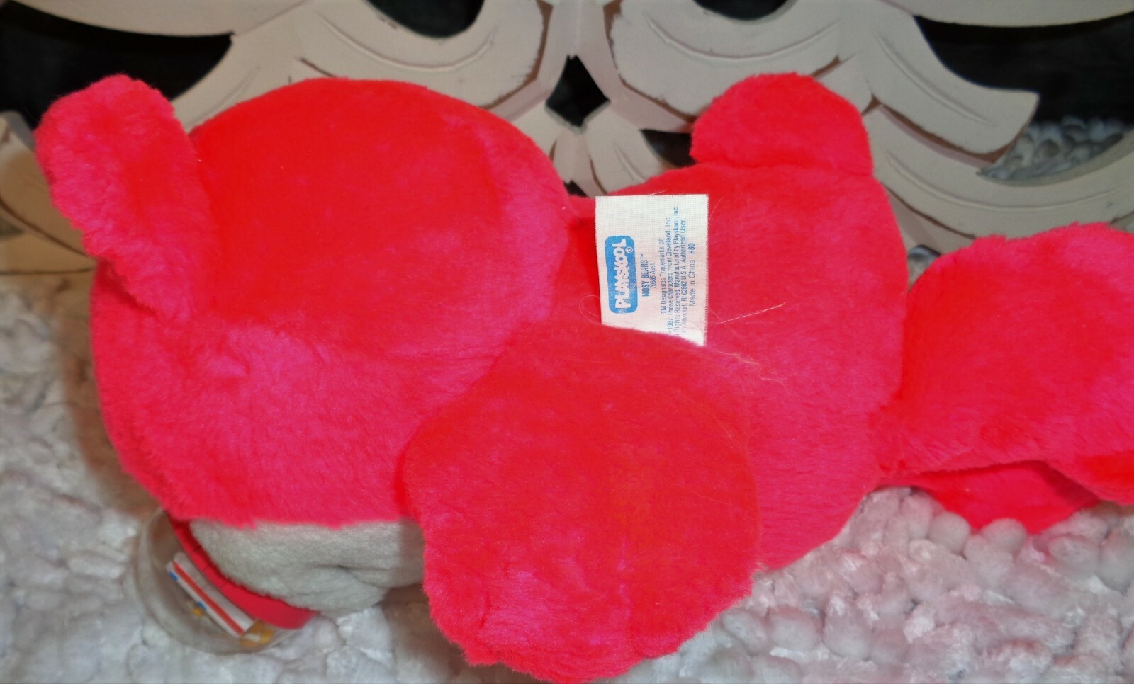 Vintage Playskool 1987 Nosy Bear POPPER Popcorn Hot Pink White Plush