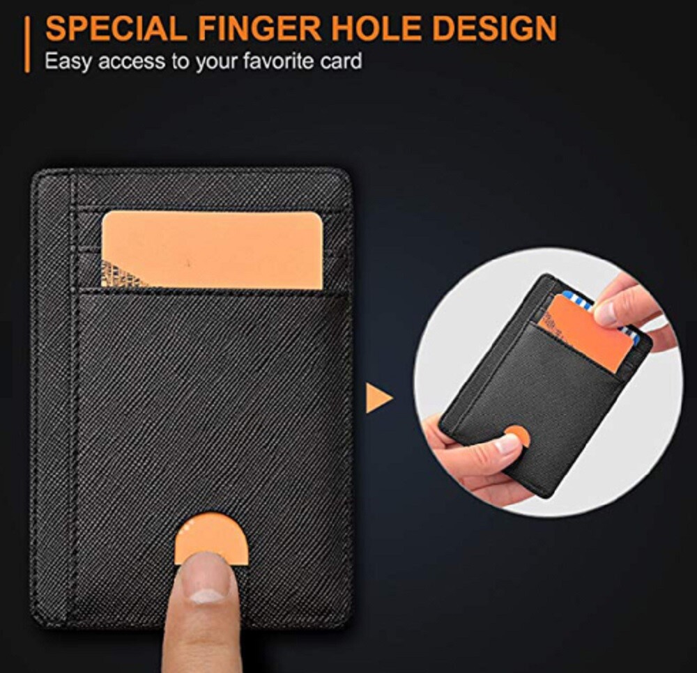 Slim Minimalist Leather Wallet - RFID Blocking, Front Pocket Credit Card Holder
