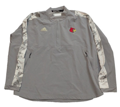 adidas Louisville Cardinals 1/4 Zip Windbreaker Jacket Mens L Grey GH7576