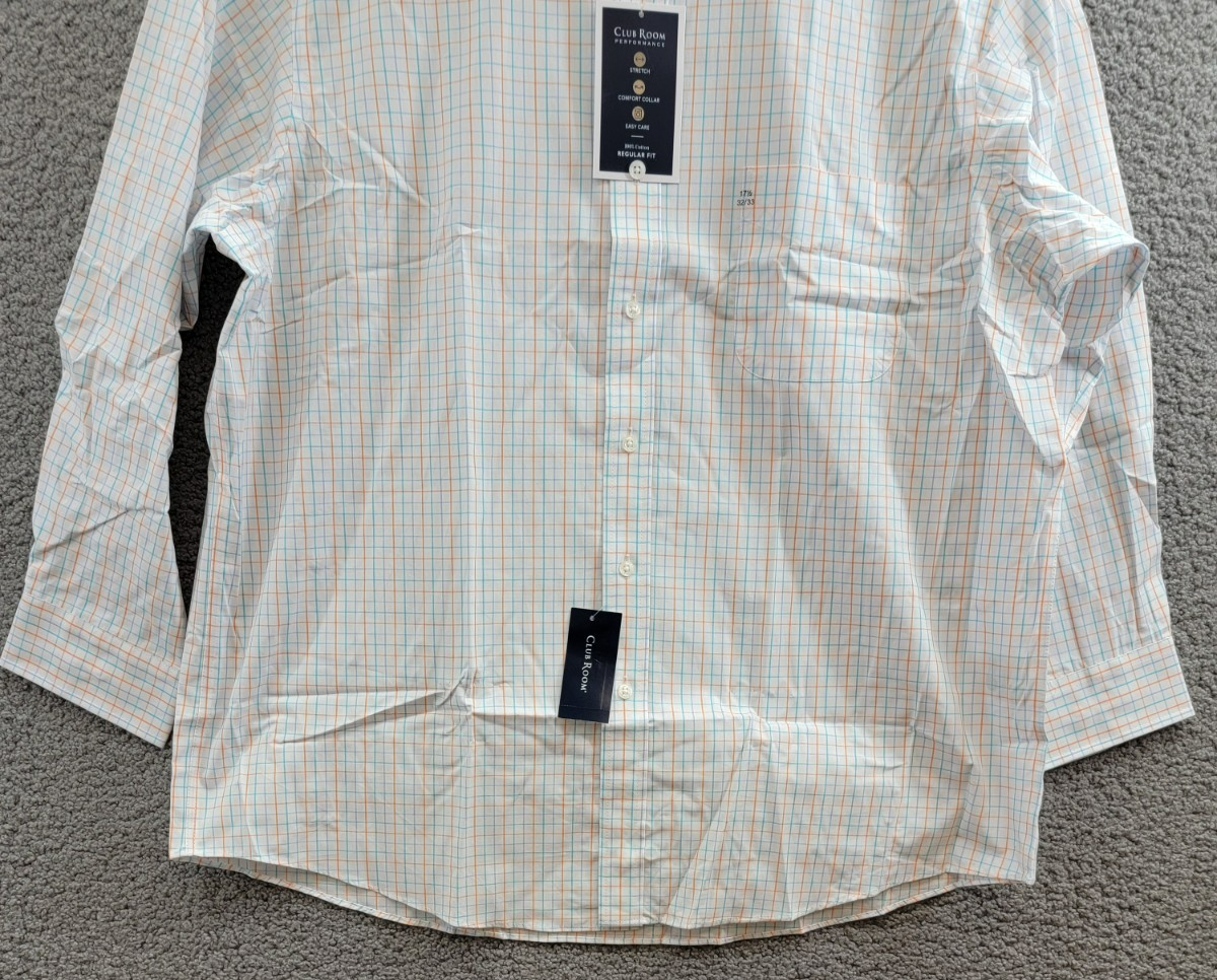 Club Room Regular Fit Performance Dress Shirt Men's 17.5 32-33 Orange/Aqua L/S - Picture 4 of 16