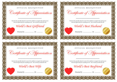Best Boyfriend Girlfriend Husband Wife Grandma Mum Dad Nan - A4 Certificate Gift