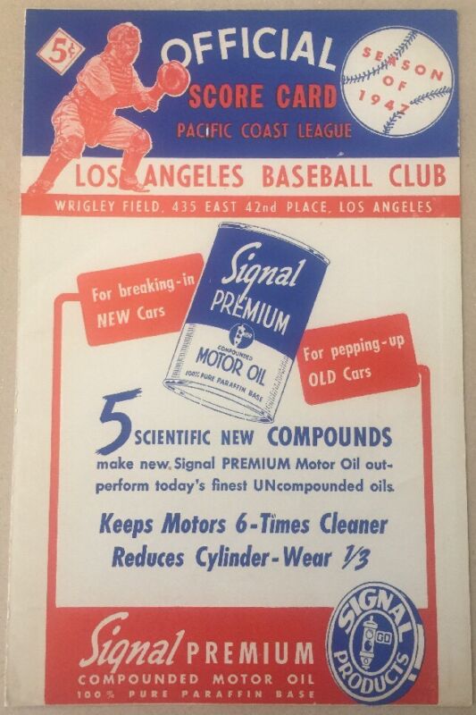 1947chicago  Cubs Vs Cleveland Indians Scorecard Wrigley Field La Pcl