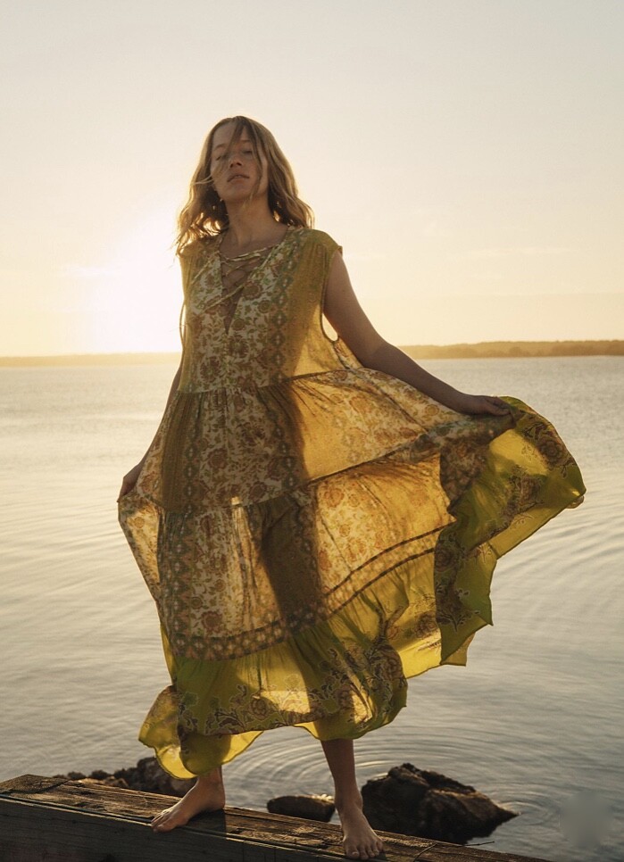 

Платье макси Free People Hanalei Bay с цветочным принтом, оверсайз, желто-лаймовый, , NWT, Yellow lime ivory brown pink