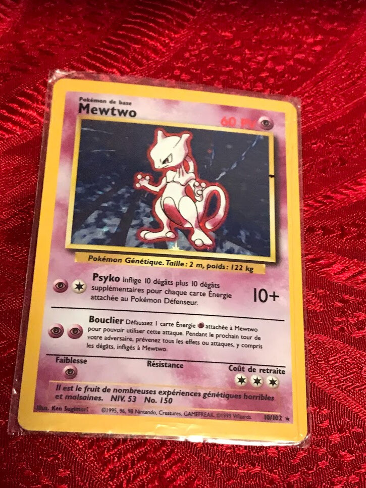 【美品】ミュウツー 10/102 ★ （フランス語版） RARE Pokemon 1st Edition French MEWTWO 10/102 (Holo Rare) Base