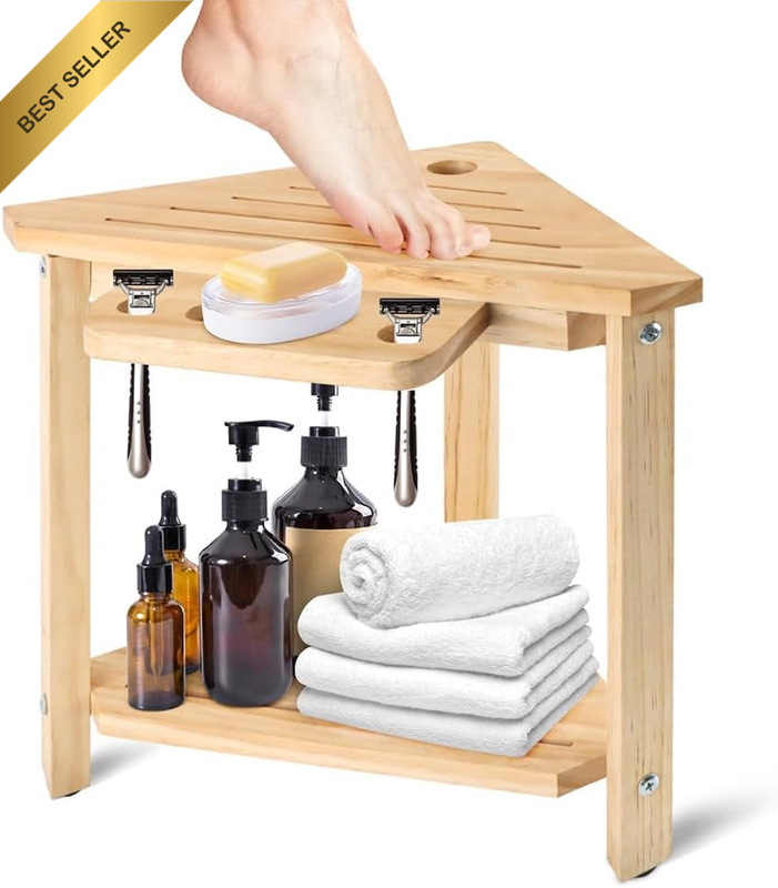 Corner Bathroom Bench Seat/Wood Shower Stool,Corner Bath Shower Bench for Shavin