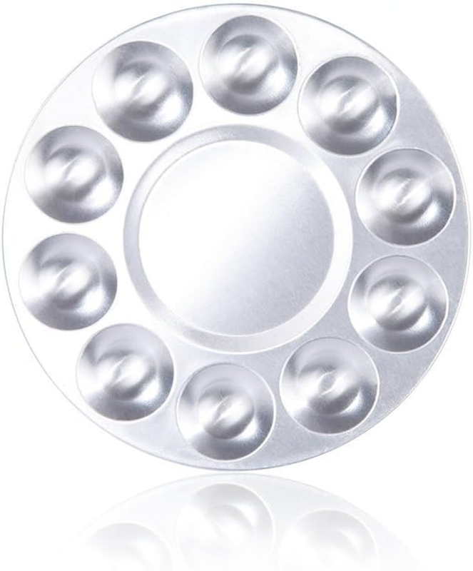 Metal 10 Well round Artist Watercolours Paint Mixing Palette Tray,Pack of 2
