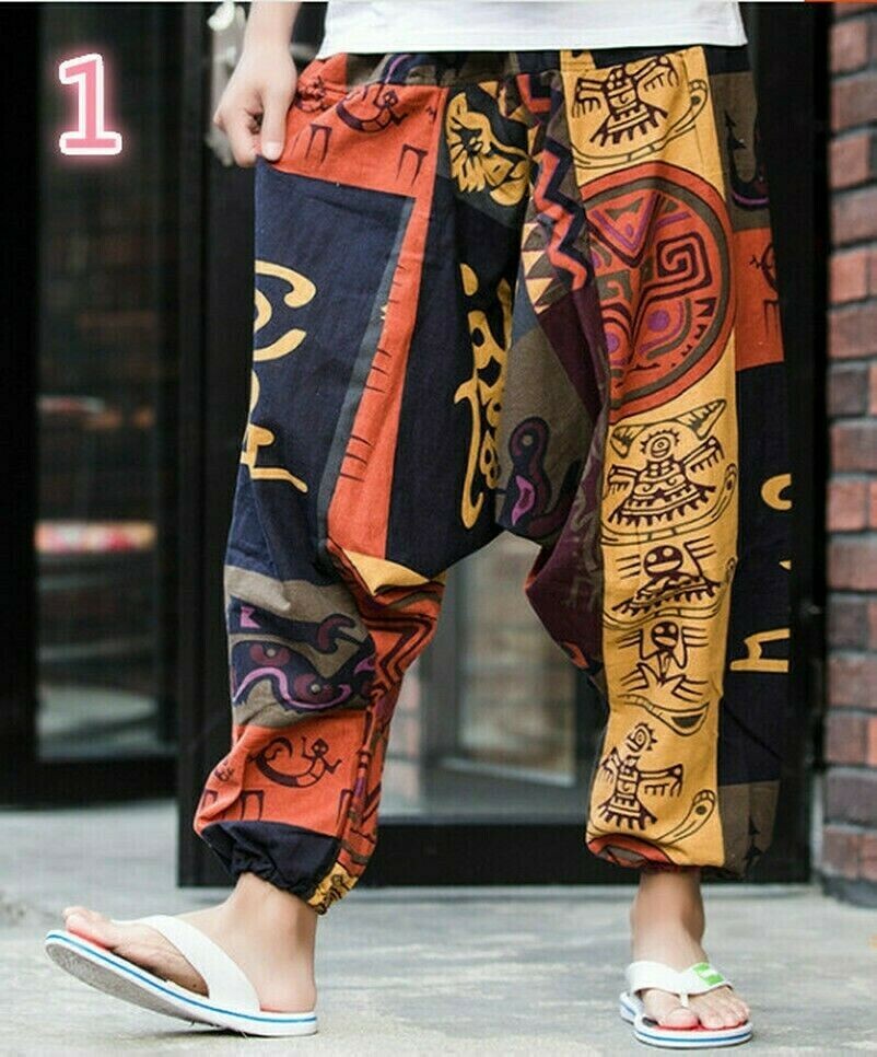 unisex-bloomers-trousers-pants-baggy-harem-elastic-waist-linen-cotton-gypsy-boho