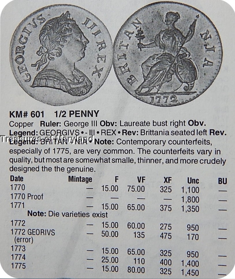 PCGS MS63 BN 1774 Revolutionary War Great Britain Colonial Halfpenny ($1400+)