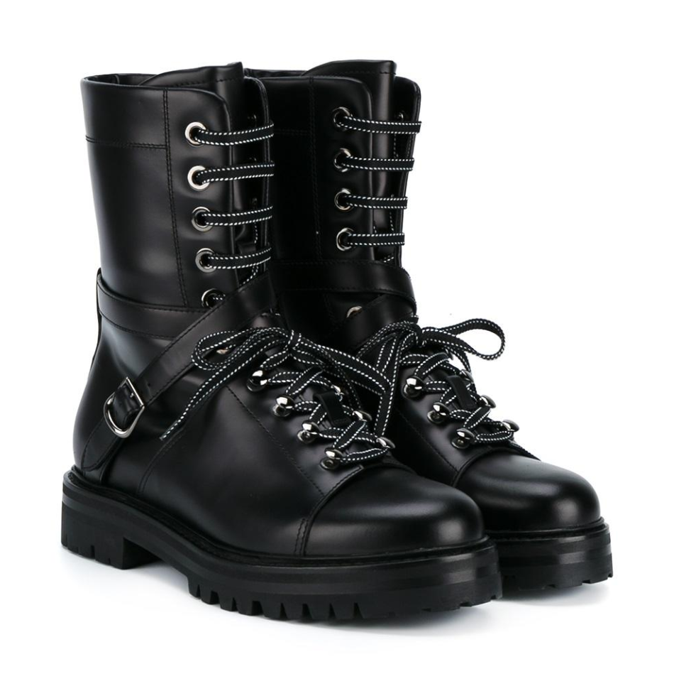 Pre-owned Valentino Garavani Valentino Runway Rockstud Black Leather Combat Biker Riding Boots Eu 39.5 Us 9.5