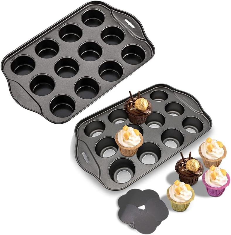 2Pcs Cheesecake Pan, 12 Cavity Non-Stick Cheese Cake Mould Pan with Handles, Min