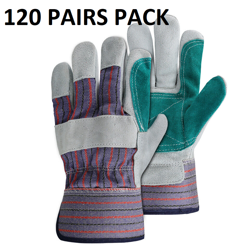120 Pairs, Leather Working Gloves Double Palm Split Leather