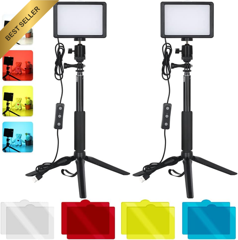 2-Pack Desktop USB LED Video Lights Kit with 2 * Dimmable Fill Light 5600K + 2 *