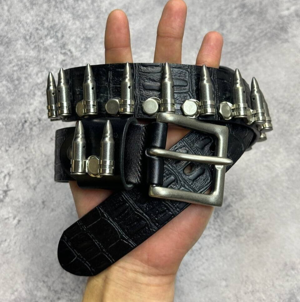 Vintage leather belt with bullets casings alpha chrome Vintage leather belt with bullets casings alpha chrome