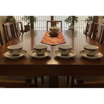 Moriage Dragonware Teacup & Saucers, Set of 4 Vintage Hand Painted Dragon Design