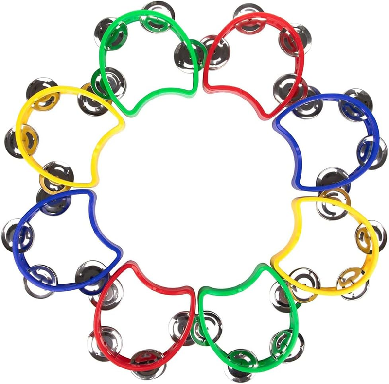 8 pcs Percussion Tambourine Hand Bell Mini Plastic Held Tambourines Half Moon Ad