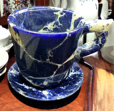 Natural Sunset Sodalite Crystal Cup & Saucer - Decorative Only -RARE- US SELLER