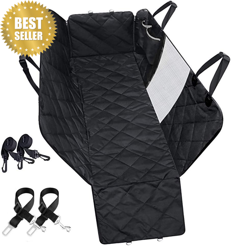 Dog Car Seat Cover, Free 2X Dog Car Seat Belt, Mesh Visual Window and Seat Belt