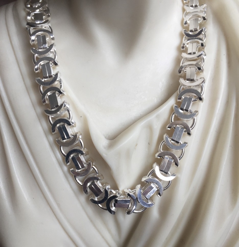 Pre-owned Handmade Mens Flat Byzantine Necklace King Chain 925 Sterling Silver 13mm 152gr 22"