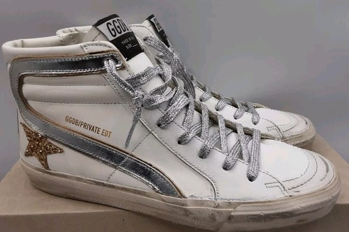 Pre-owned Golden Goose Slide Women's Leather Sneakers White/gold/silver Eu 39 Us 9 $655