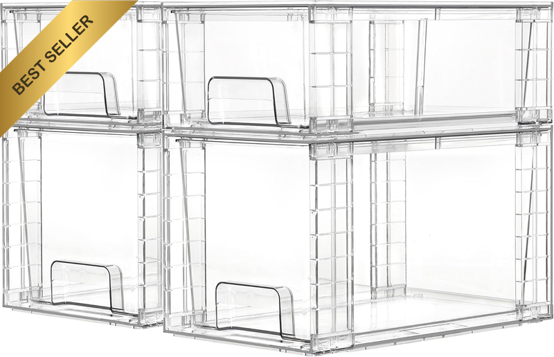 4 Pack Clear Stackable Storage Drawers,Under Sink and Kitchen Organizers Storage