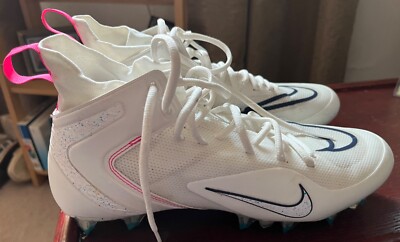 nike lacrosse cleats women s size 11 1/2. men s 10. white, pink, blue. 